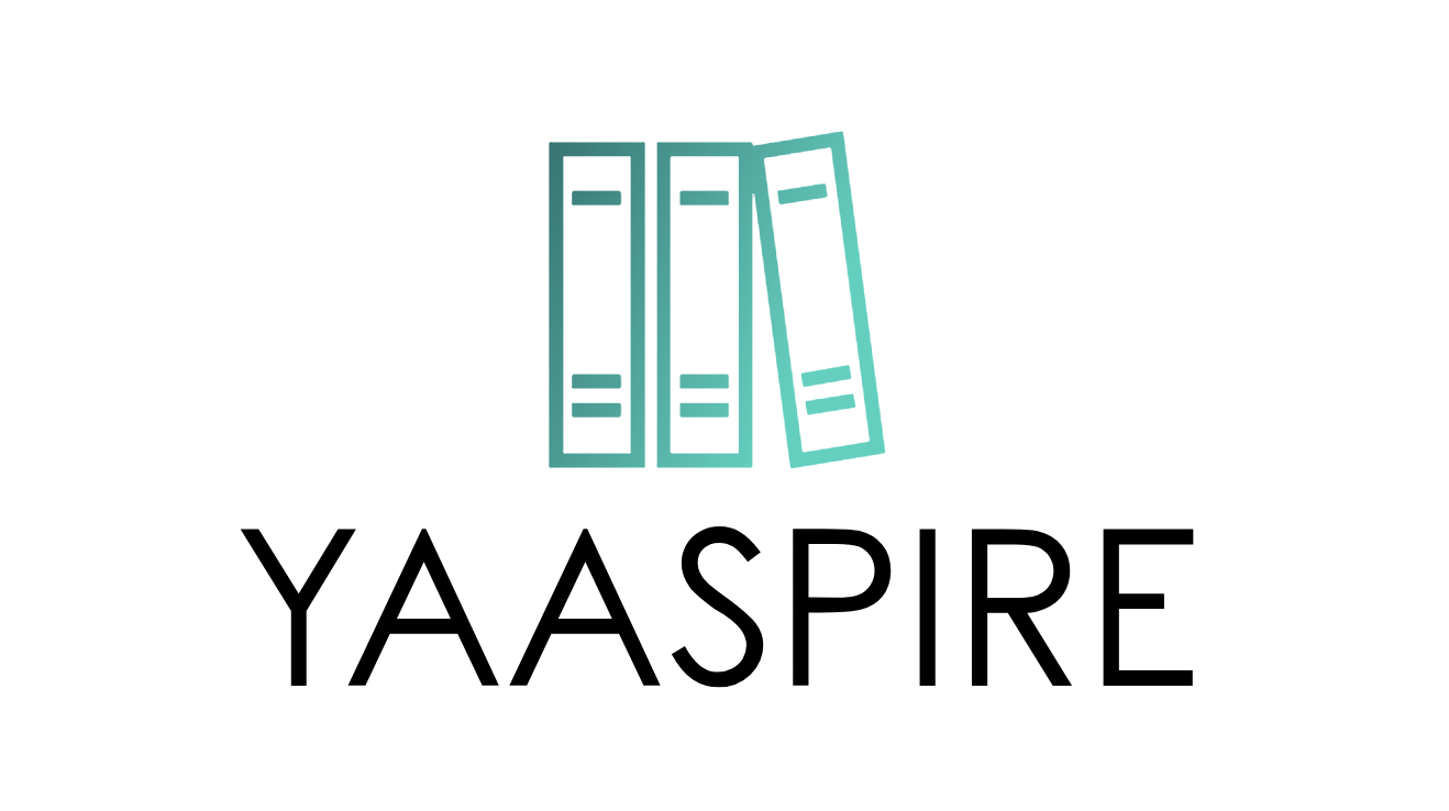 The site logo which say YAASPIRE next to the image of books.